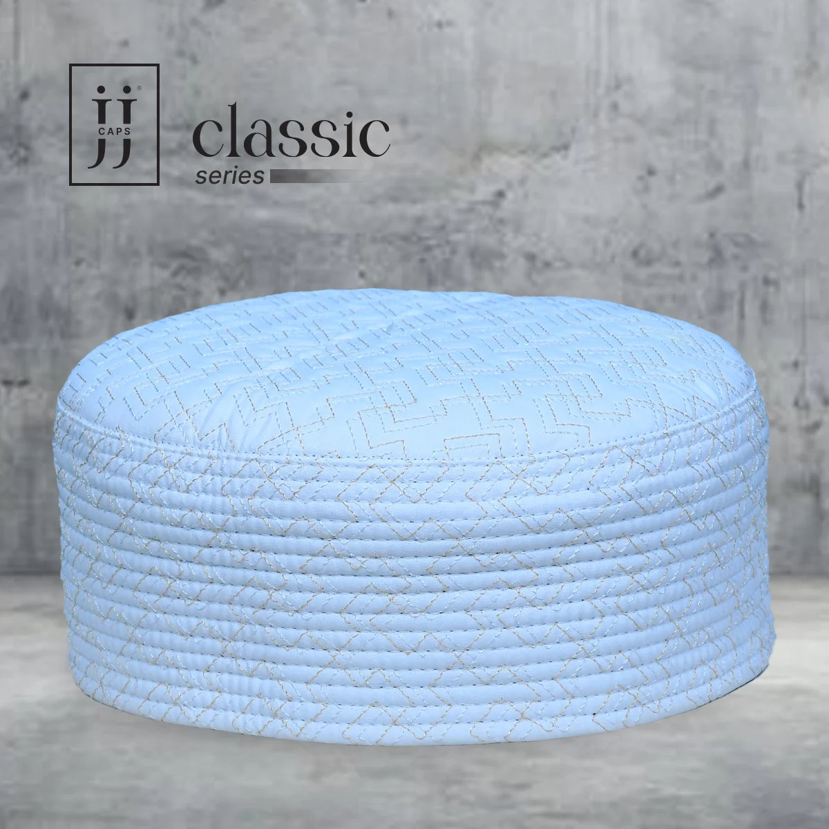 HayaStyle reversible Kufi cap in white with Quds design, inspired by Junaid Jamshed's style.