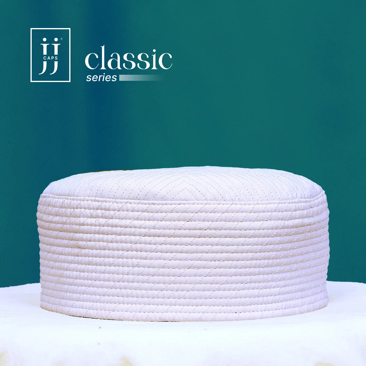 Versatile 2 in 1 Namaz Premium Cap by HayaStyle, JJ Caps®, showcasing both Cream Gaza and White Faris designs.