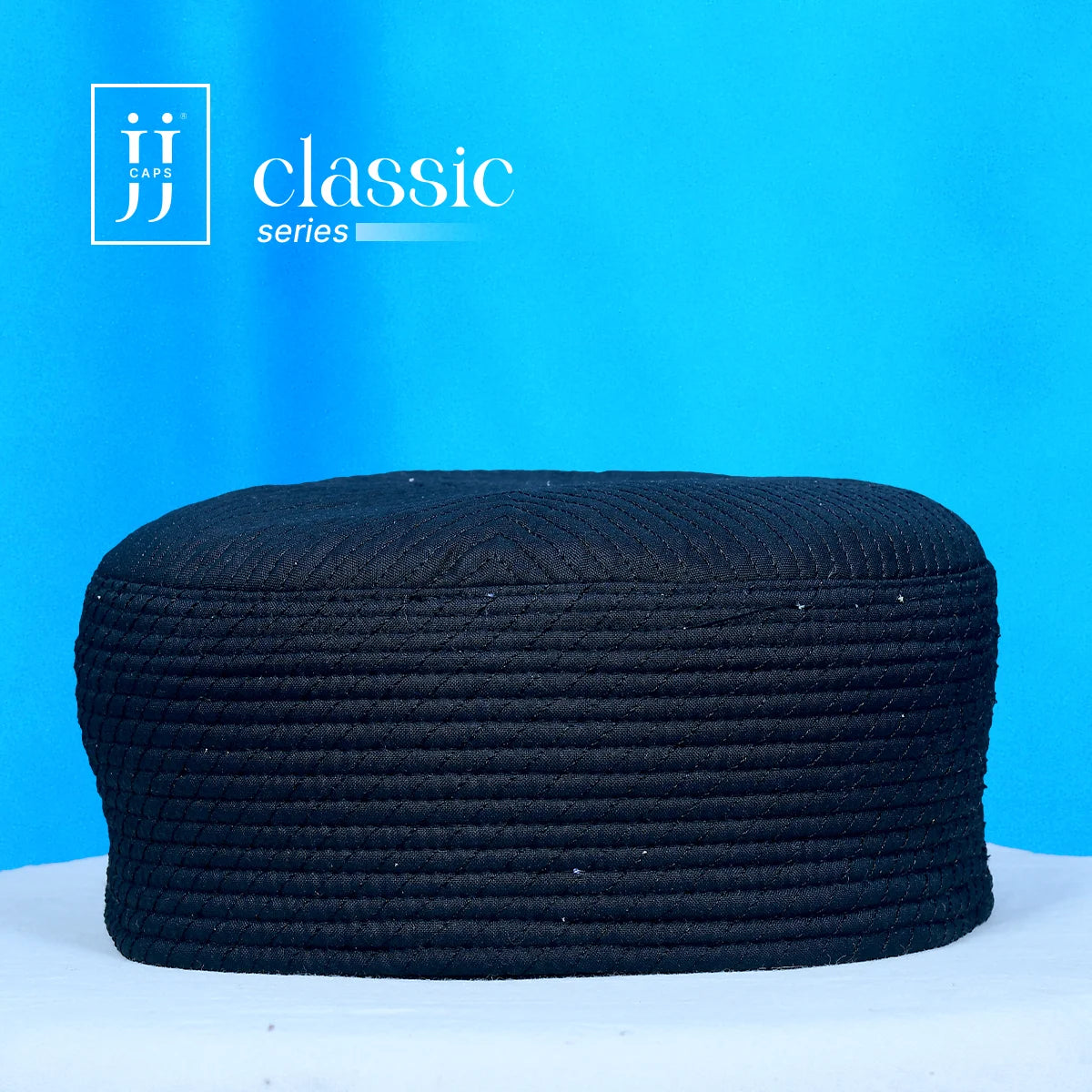 Elegant black Faris design on the reverse side of the HayaStyle Kufi, reflecting classical art.