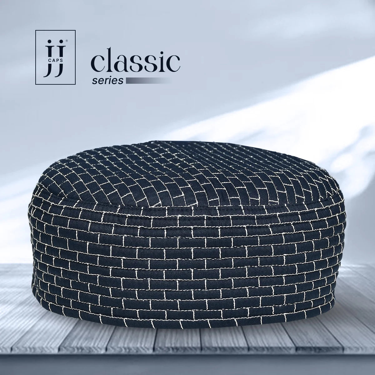 HayaStyle reversible Kufi cap in black with Gaza design, inspired by Junaid Jamshed.