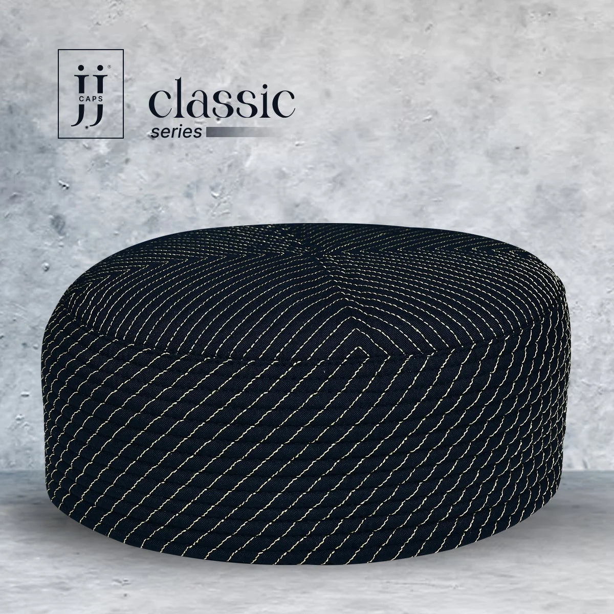 Reverse side of the HayaStyle JJ Caps® with Black fabric and Golden Faris design.