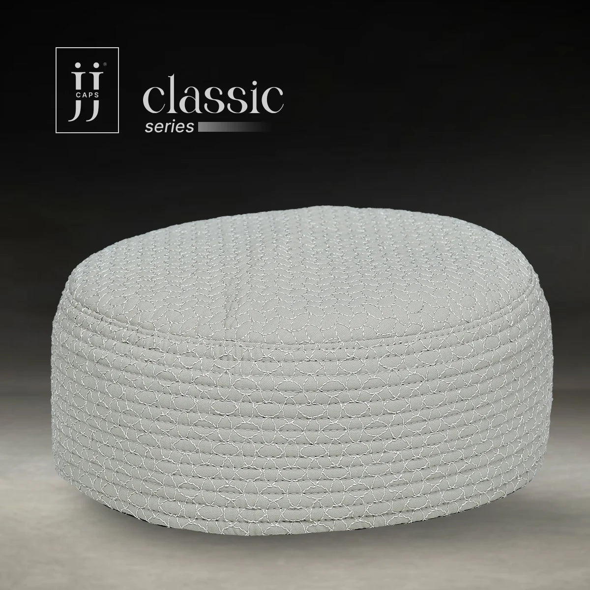 HayaStyle reversible Kufi cap in cream with intricate Sham design, inspired by Syrian craftsmanship.
