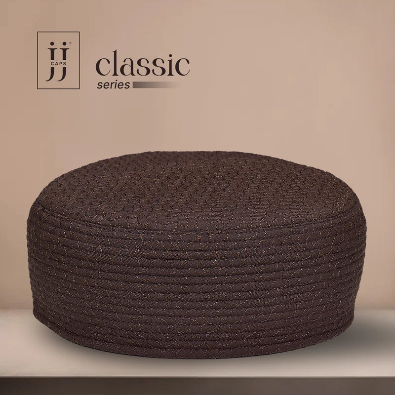 HayaStyle reversible Kufi cap showing the Brown Sham design, inspired by Junaid Jamshed.