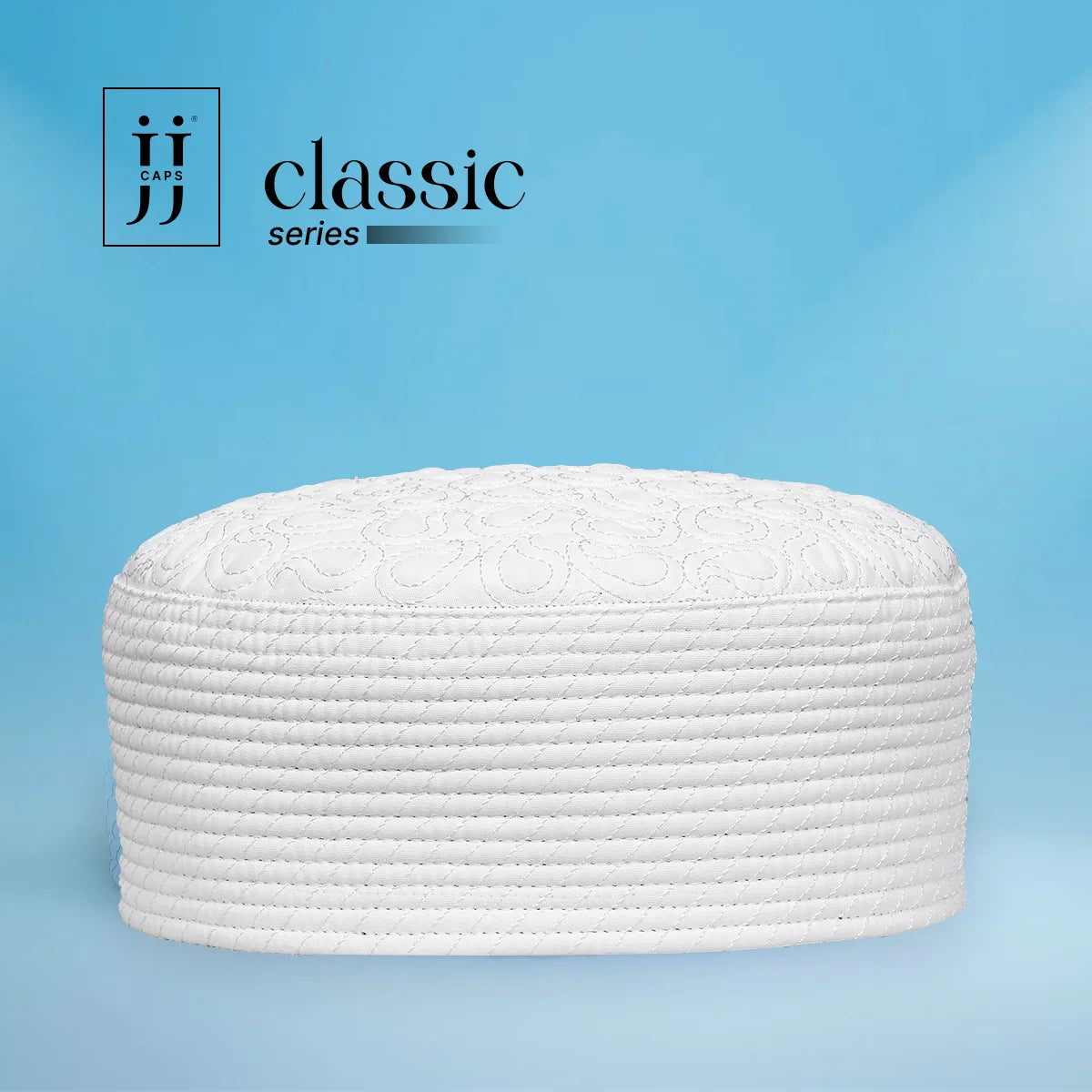 HayaStyle reversible Kufi cap in White with Salam design, inspired by Junaid Jamshed.