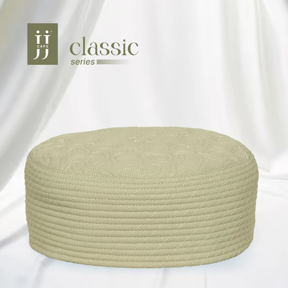 HayaStyle reversible Kufi cap in cream with Salam design, inspired by Junaid Jamshed (JJ Caps®).