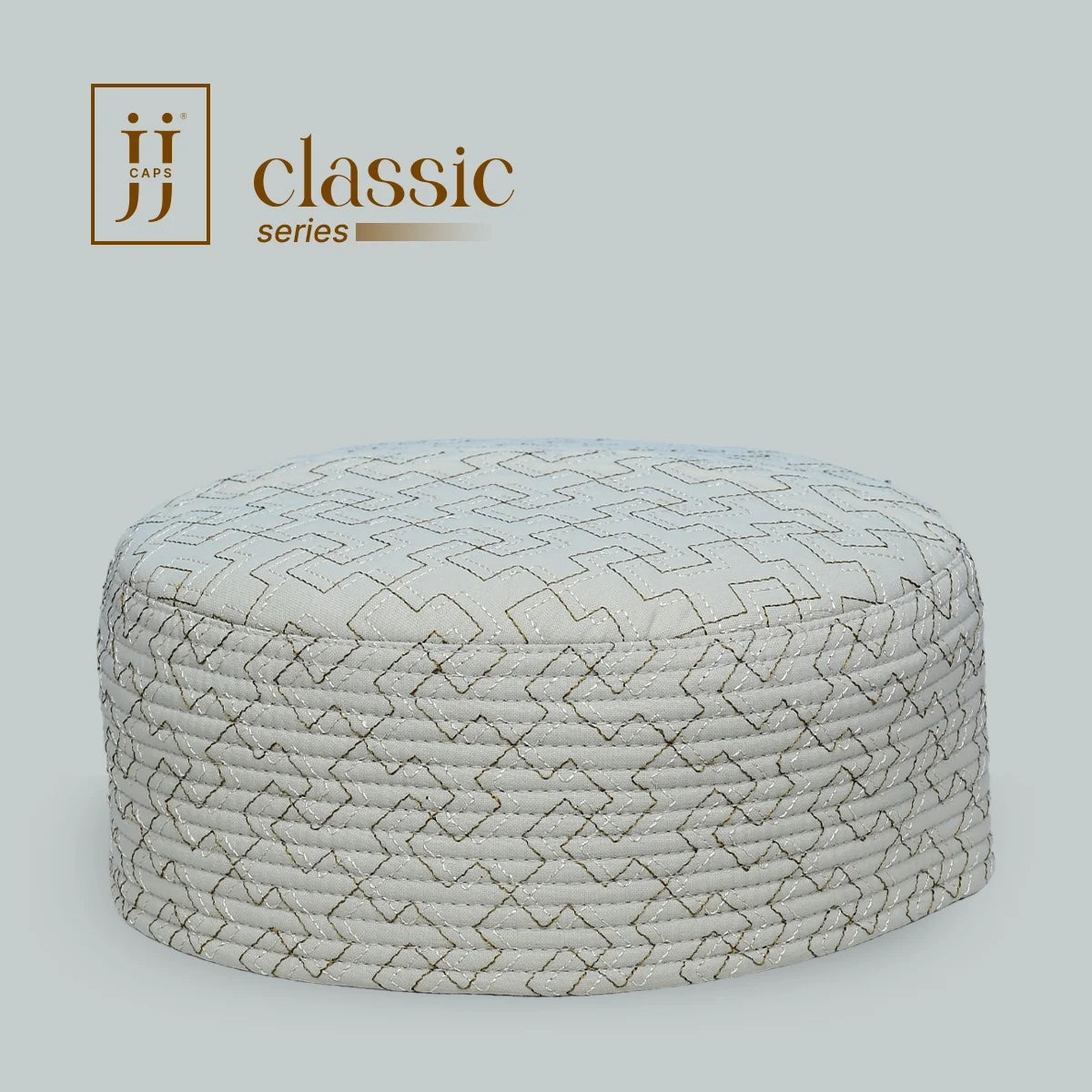 HayaStyle reversible Kufi cap in cream with Quds design, inspired by Junaid Jamshed.