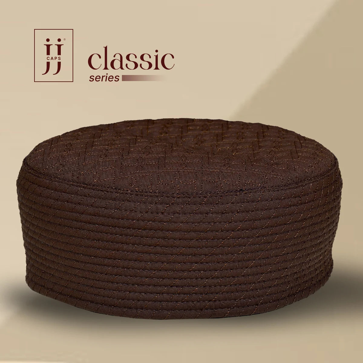 Brown Madinah design on the reverse side of the HayaStyle Kufi, intricate pattern.