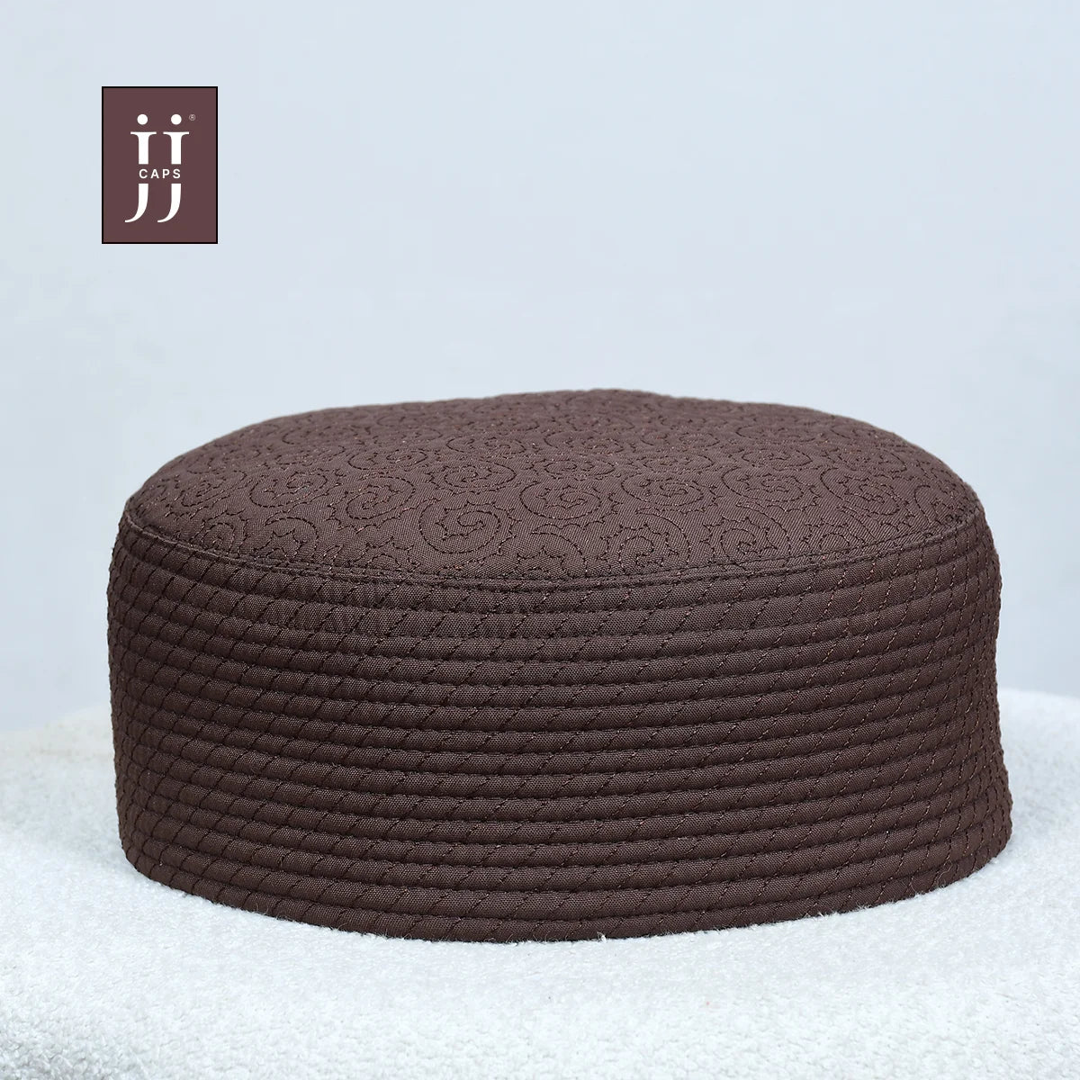 HayaStyle reversible Kufi cap in brown with Badr design, inspired by Junaid Jamshed.
