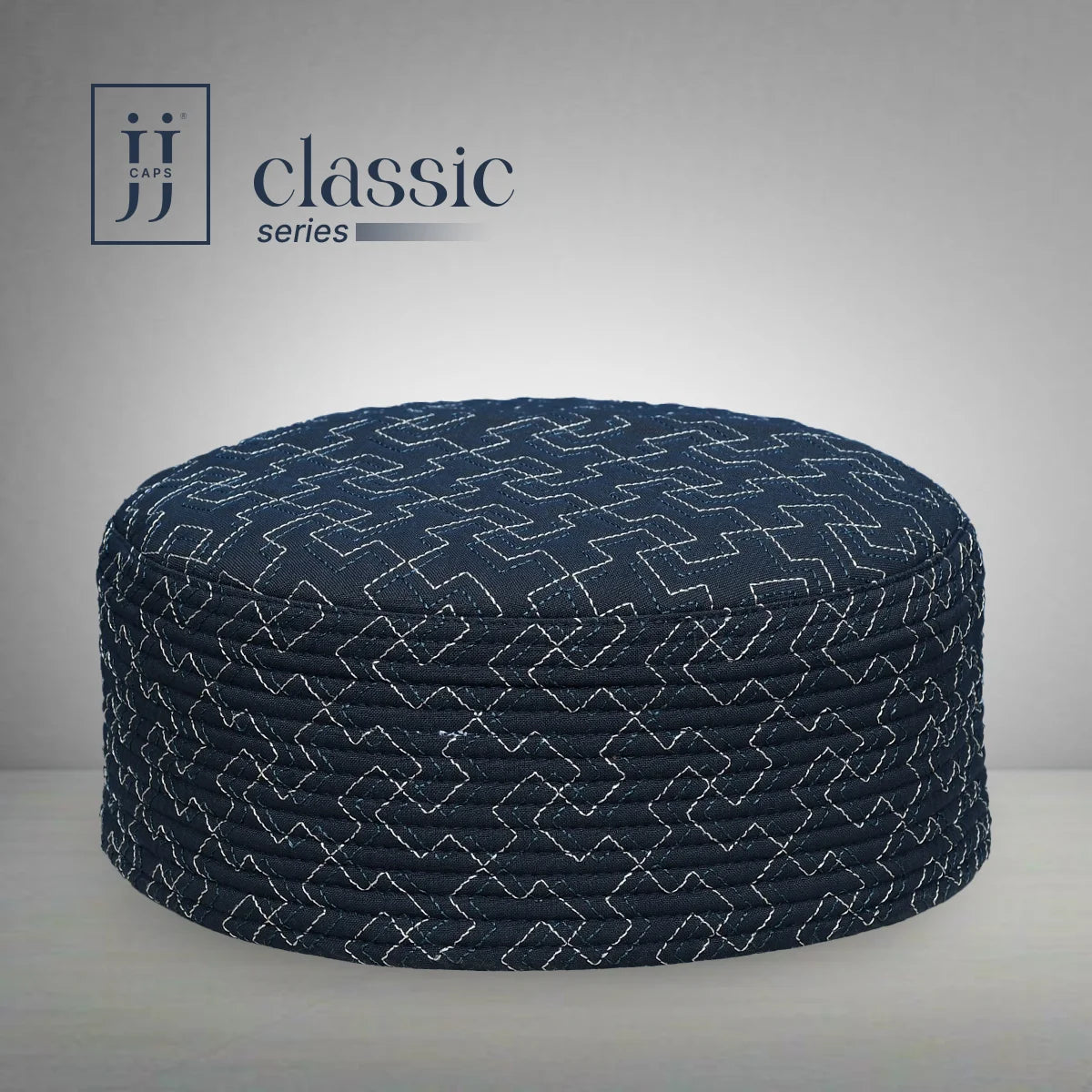 HayaStyle reversible Kufi cap in gray with Quds design and gray & cream threads.