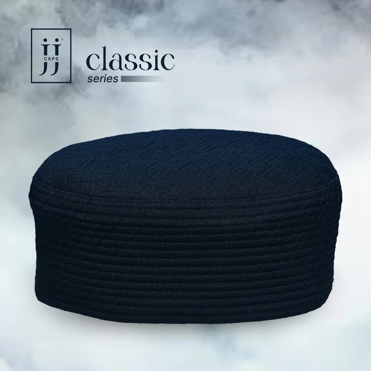 Classic black side of the HayaStyle reversible Kufi cap showcasing the elegant Safah design.