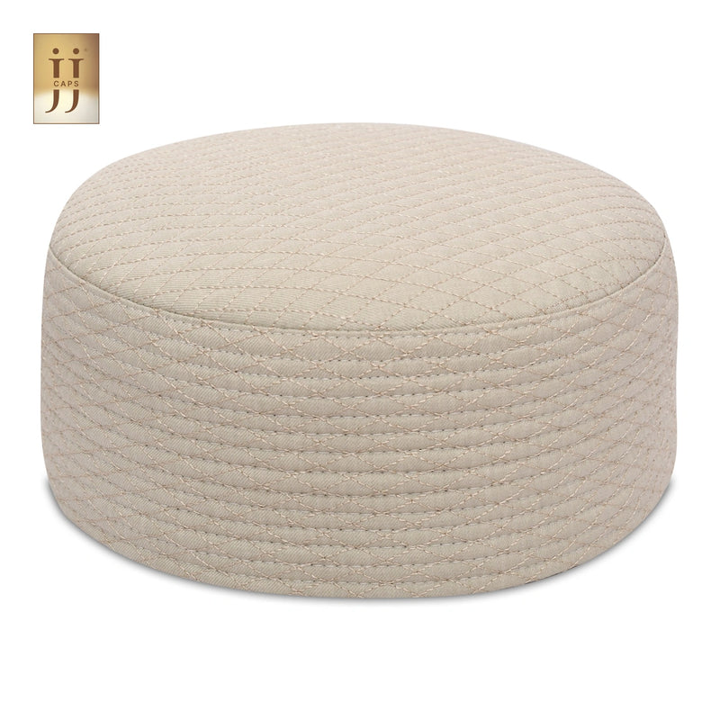 Ivory color fabric Kufi cap with Al-Khalil design by HayaStyle, JJ Caps®.