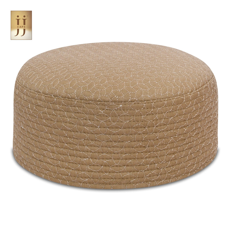 HayaStyle reversible Kufi cap in Sand Beige color fabric with geometric Sham design.