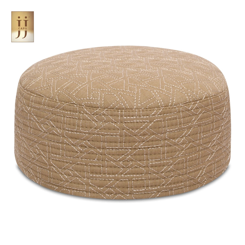 HayaStyle 2 in 1 Namaz Premium Cap in Sand Beige color fabric with Riyad design.