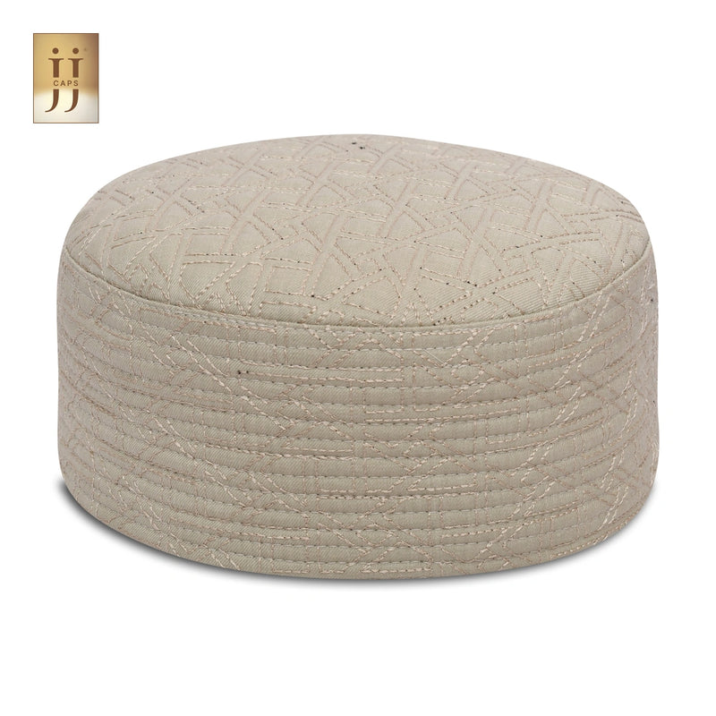 HayaStyle Ivory color fabric Kufi cap with Riyad garden-inspired design.