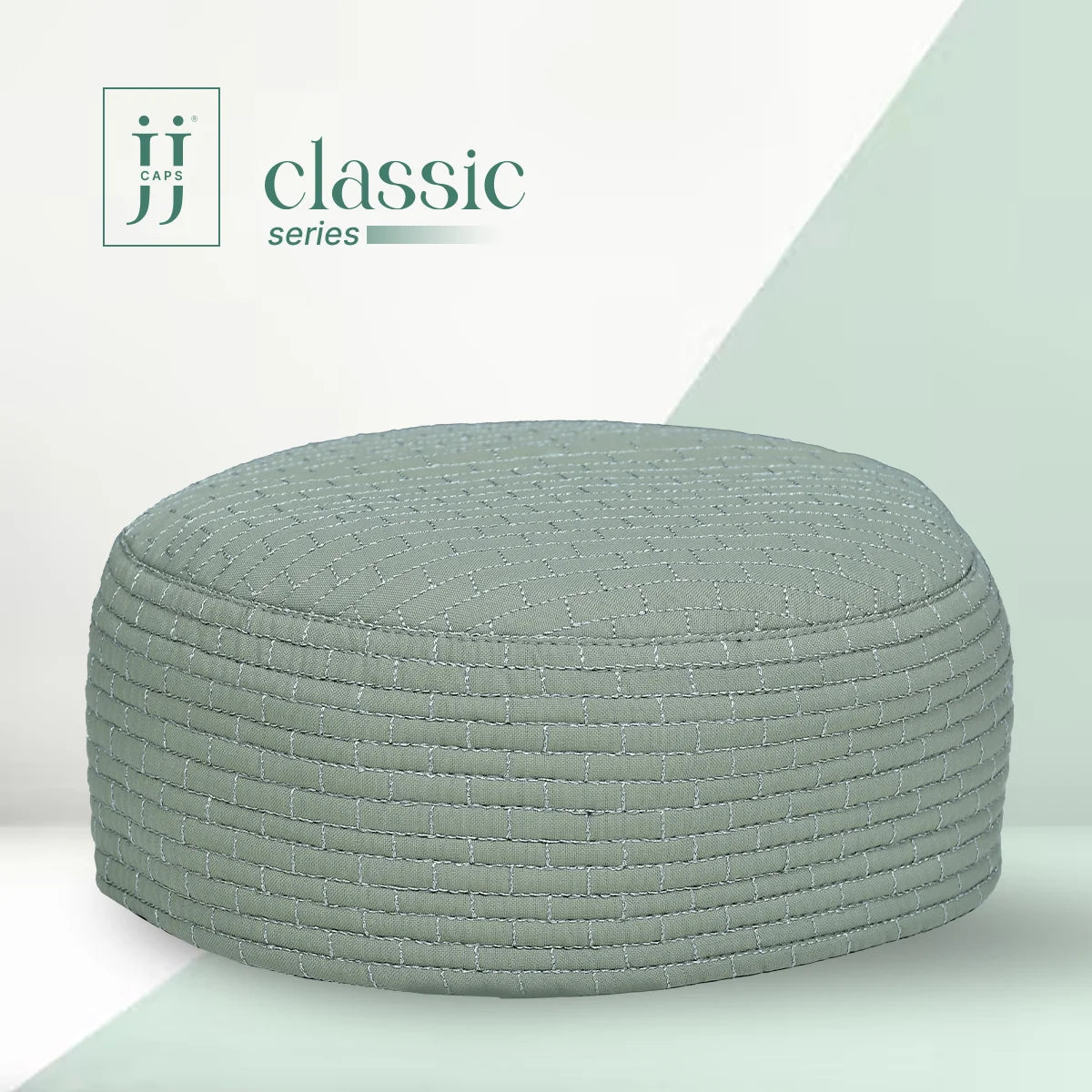 HayaStyle reversible Kufi cap in Pista green with Gaza design, inspired by Junaid Jamshed.