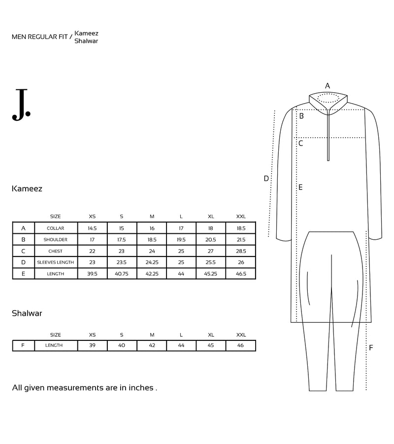 Size chart for Rust Blended Semi Formal Kameez Shalwar