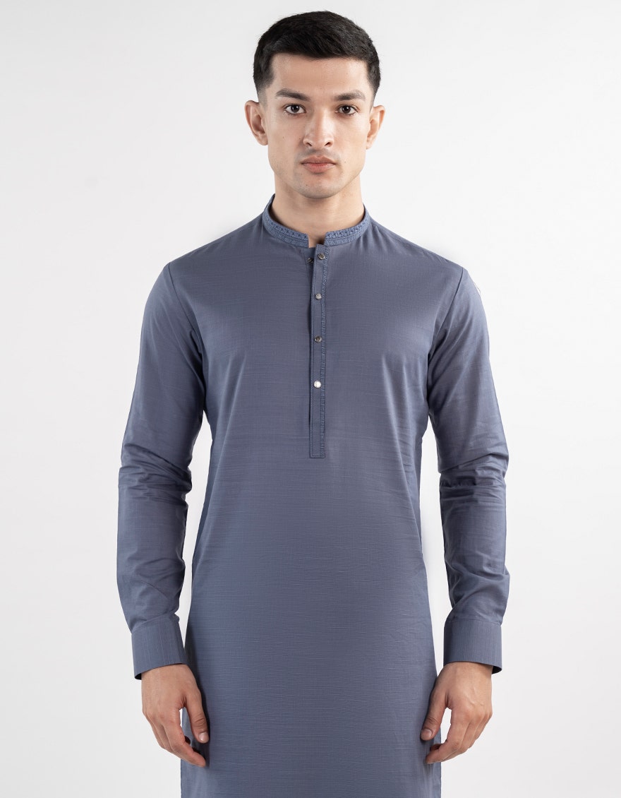 Blue Blended Semi-Formal Kameez Shalwar by J. Junaid Jamshed - Premium Islamic Men's Wear