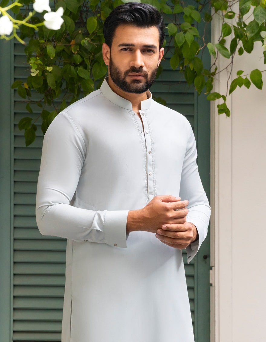 Dull Sky Blended Traditional Kameez Shalwar by J. Junaid Jamshed - Premium Islamic Men's Wear