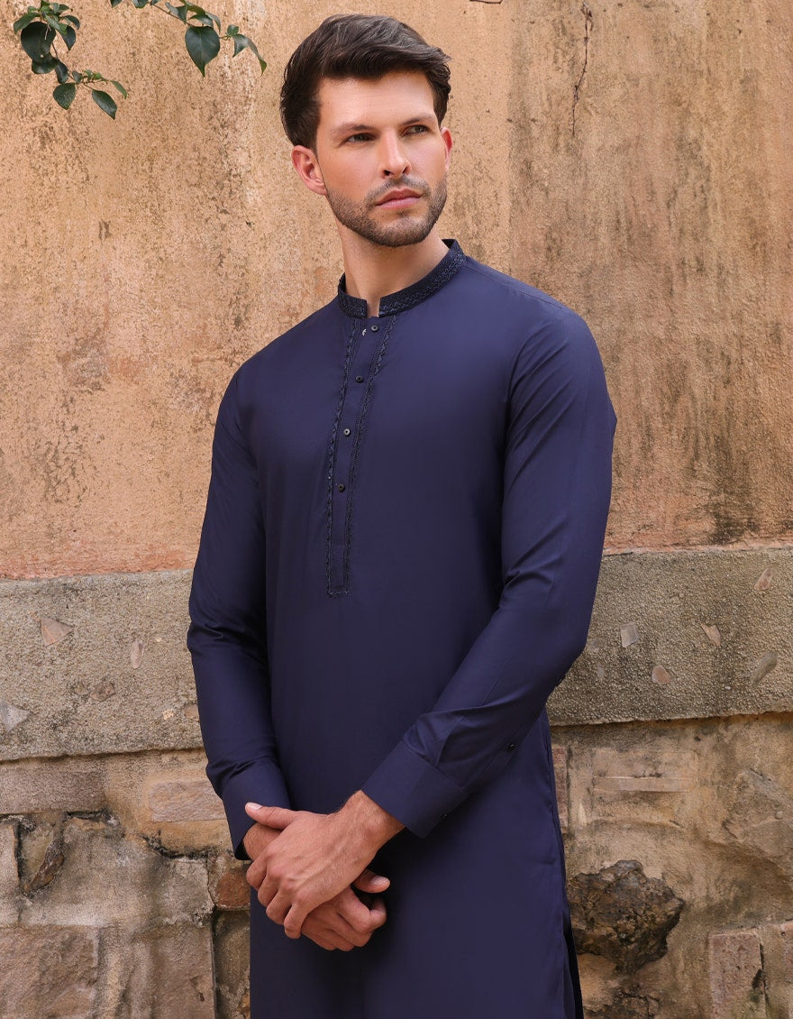 J. Junaid Jamshed Blue Traditional Kameez Shalwar - Traditional Pakistani Men's Clothing