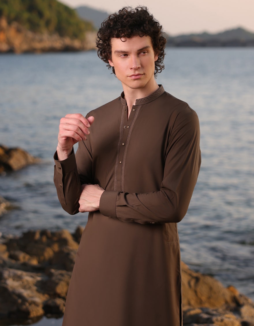 J. Junaid Jamshed Green Traditional Kameez Shalwar - Traditional Pakistani Men's Clothing