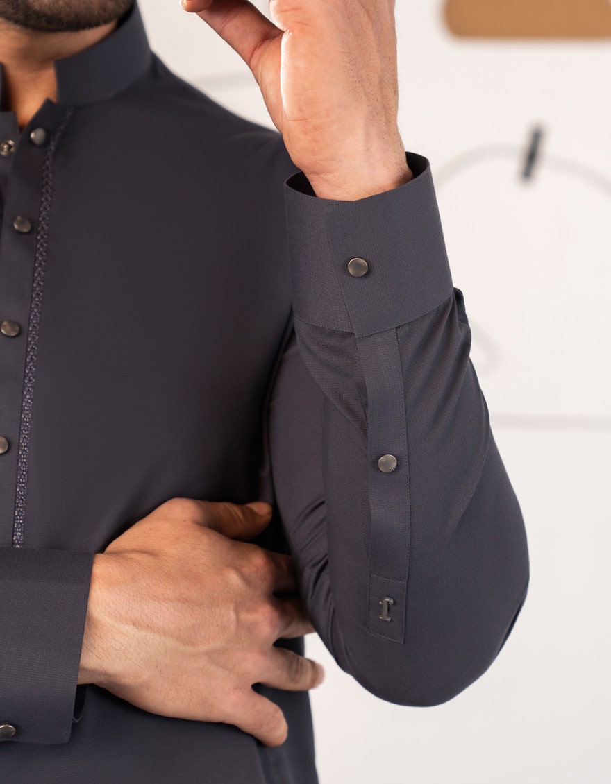 Grey Blended Kameez Shalwar - Elegant Islamic Fashion for Men by Junaid Jamshed