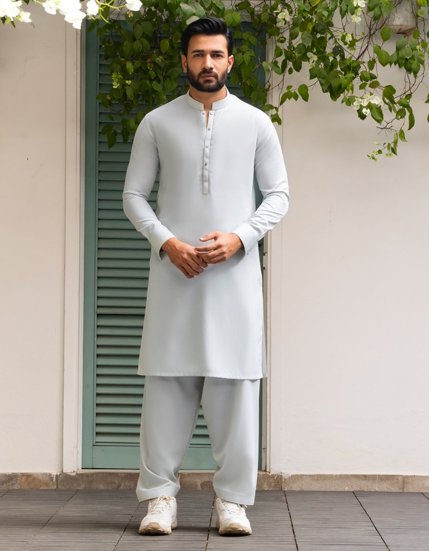 Dull Sky Blended Kameez Shalwar - Elegant Islamic Fashion for Men by Junaid Jamshed