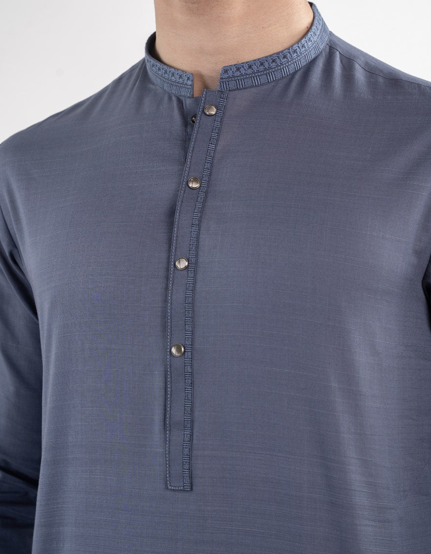 Premium Blue Semi-Formal Men's Kameez Shalwar - J. Junaid Jamshed Collection