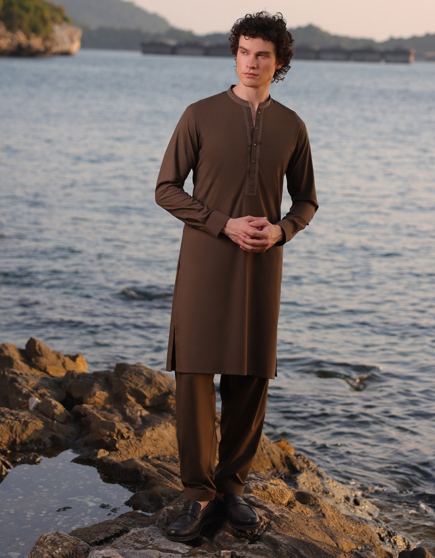 Premium Green Traditional Men's Kameez Shalwar - J. Junaid Jamshed Collection