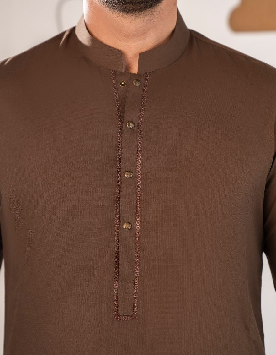 Premium Brown Semi-Formal Men's Kameez Shalwar - J. Junaid Jamshed Collection