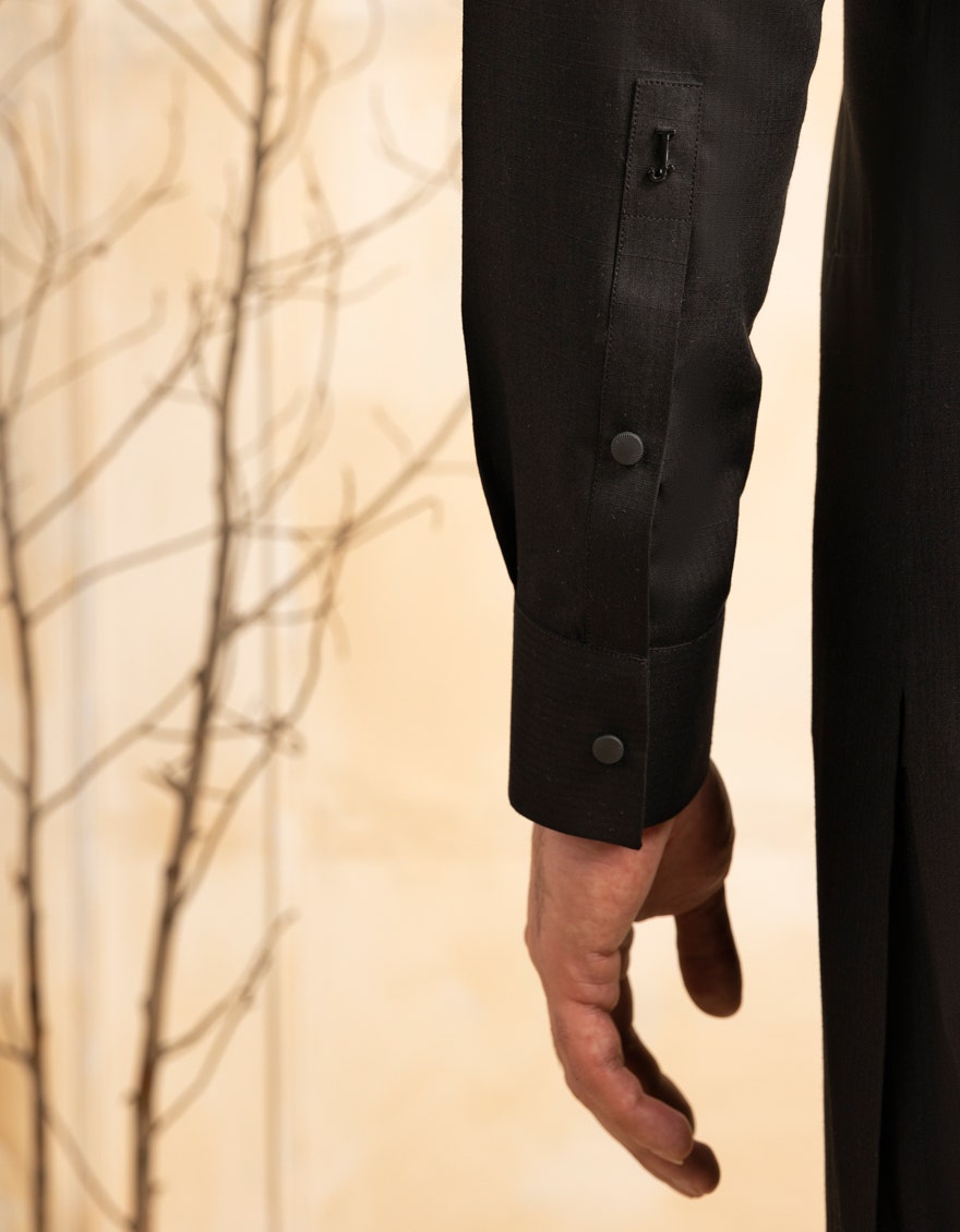 Black Blended Kameez Shalwar - Elegant Islamic Fashion for Men by Junaid Jamshed