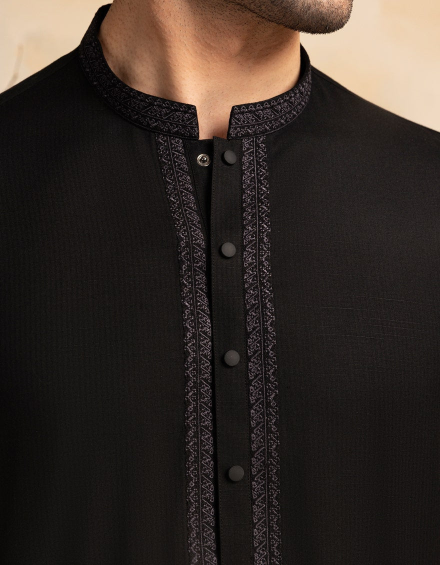 Premium Black Semi-Formal Men's Kameez Shalwar - J. Junaid Jamshed Collection