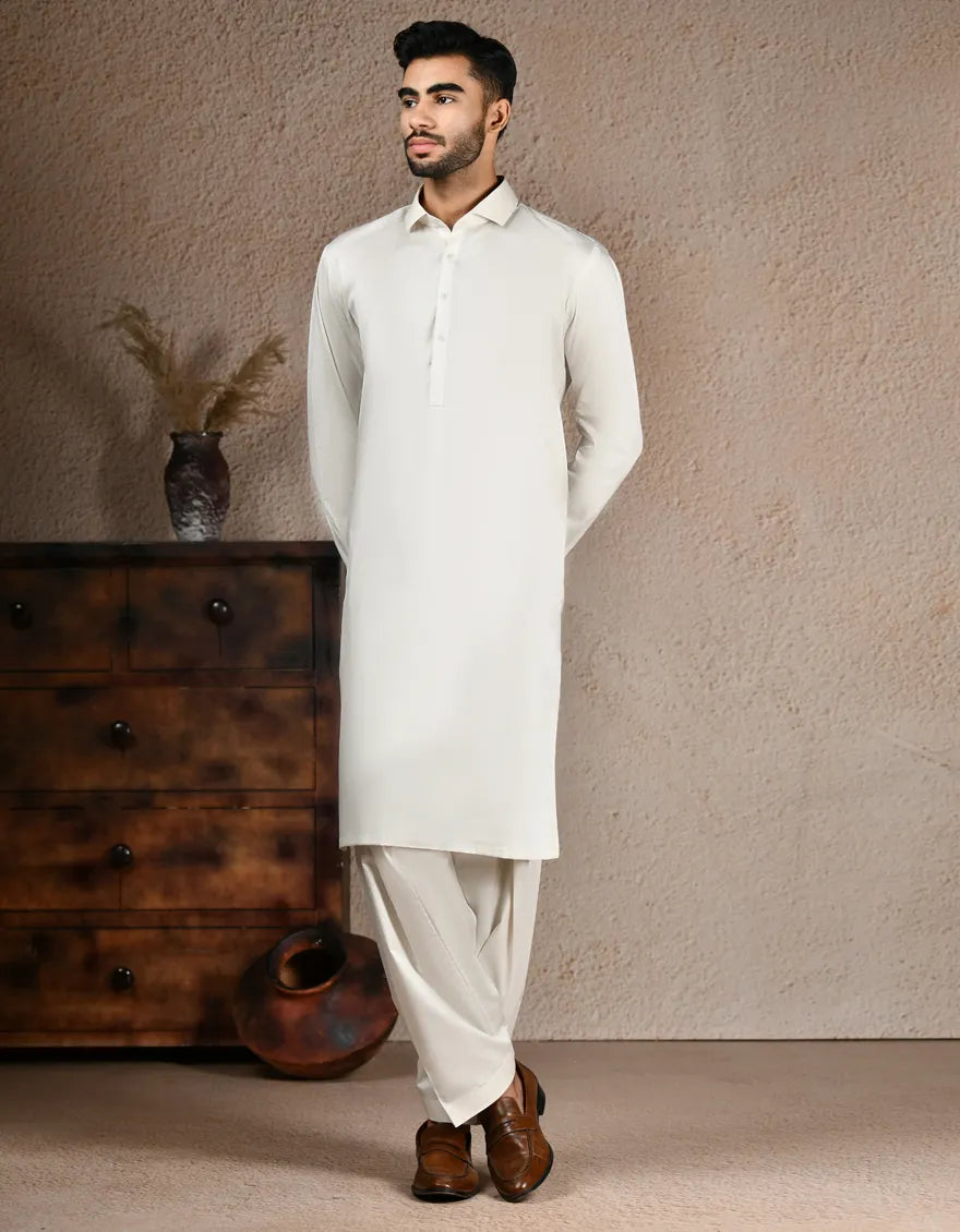 Junaid Jamshed Ash White Cotton Unstitched Fabric