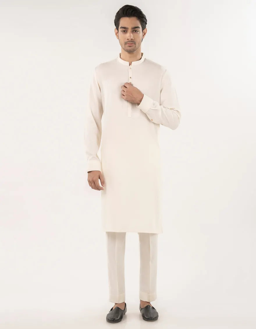 Junaid Jamshed Fawn Blended Unstitched Fabric for men, displayed as a folded set, available online in India at HayaStyle.