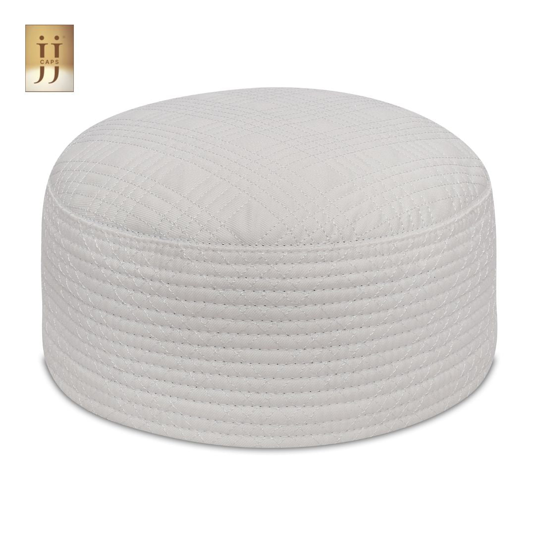Reversible Light Gray Siraj & White Uhud Premium Kufi Cap | JJ Caps®