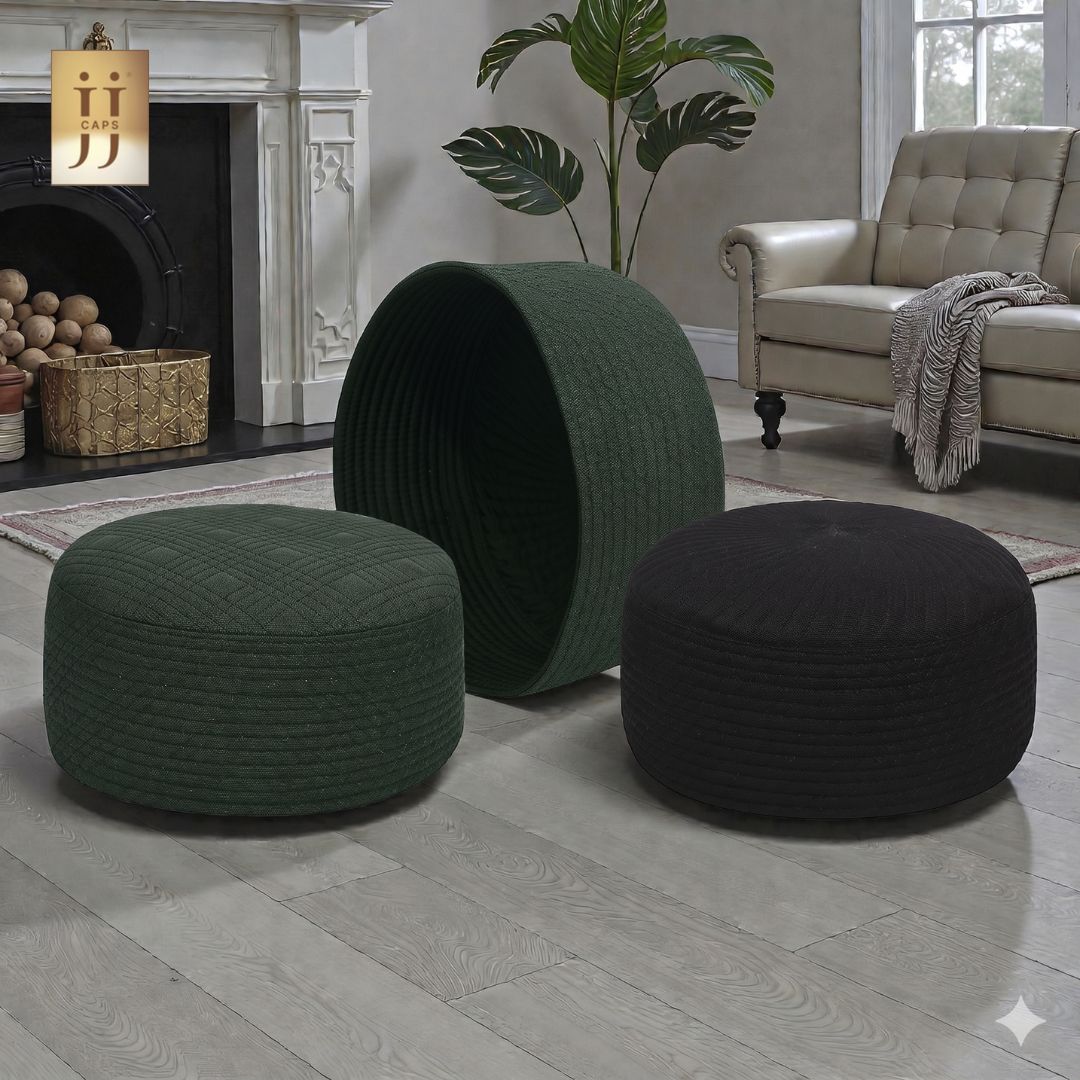 Reversible Black Siraj & Dark Green Uhud Premium Kufi Cap | JJ Caps®