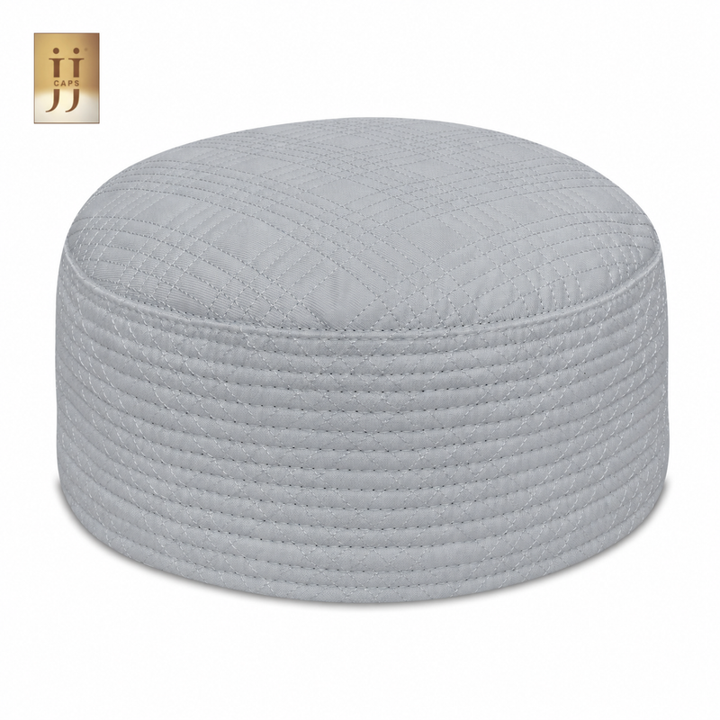 Reversible Light White Siraj & Light Gray Uhud Premium Kufi Cap | JJ Caps®