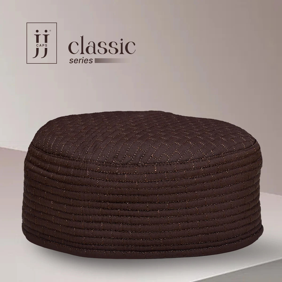 HayaStyle reversible Kufi cap in rich brown with Gaza design, inspired by Junaid Jamshed.