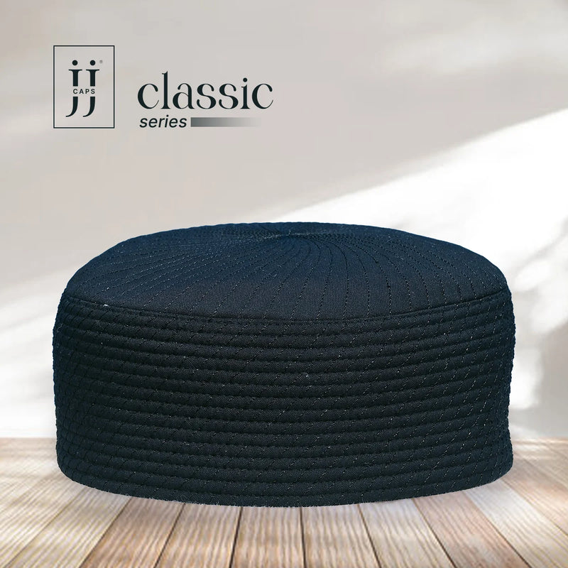 Reverse side view of the HayaStyle JJ Topi, featuring the elegant Black Siraj design.