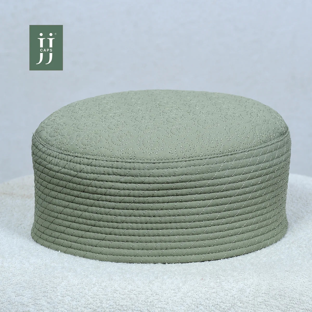 HayaStyle reversible Kufi cap in Pista with Badr design, JJ Caps® inspired.