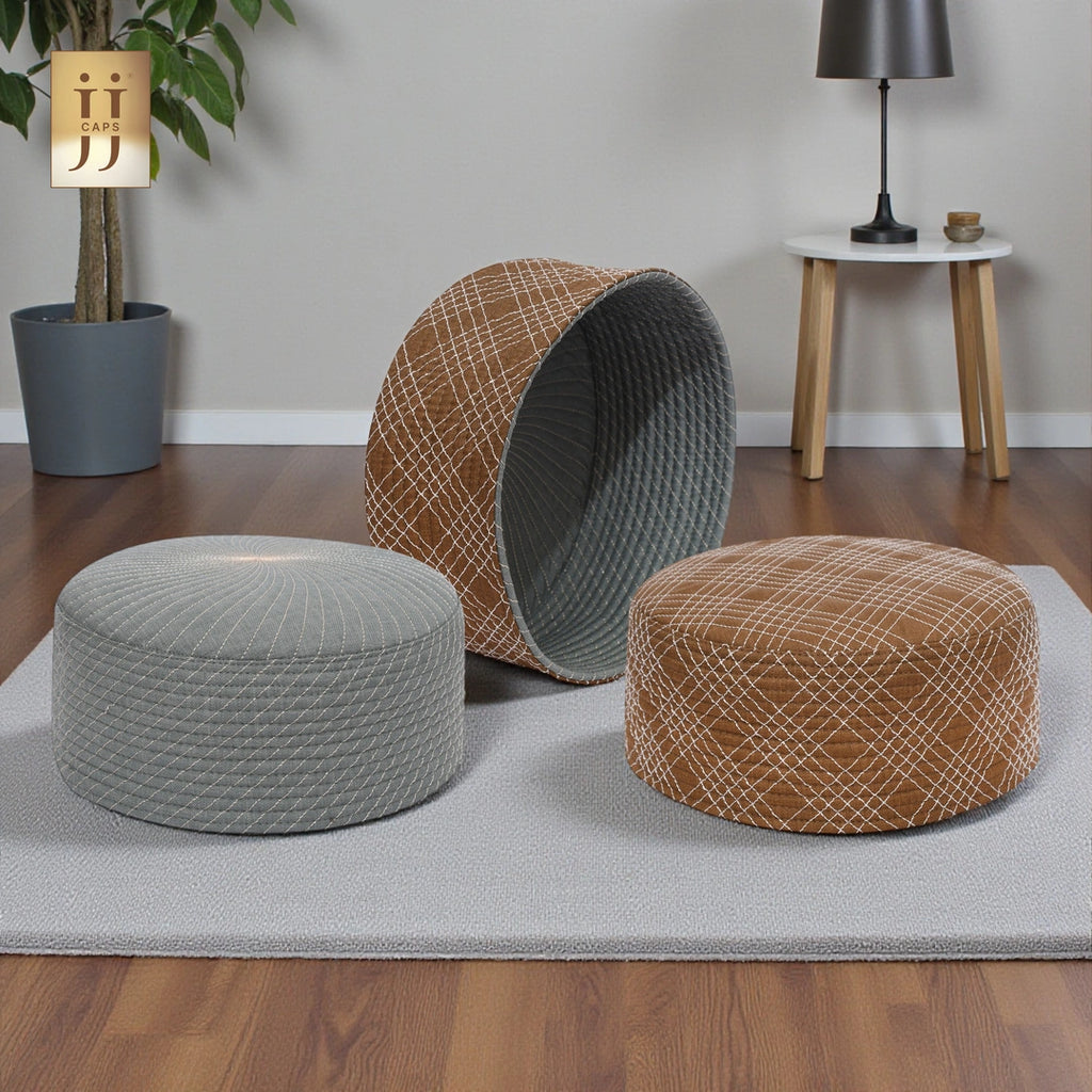 HayaStyle reversible Kufi cap in Chocolate color fabric with Uhud design.