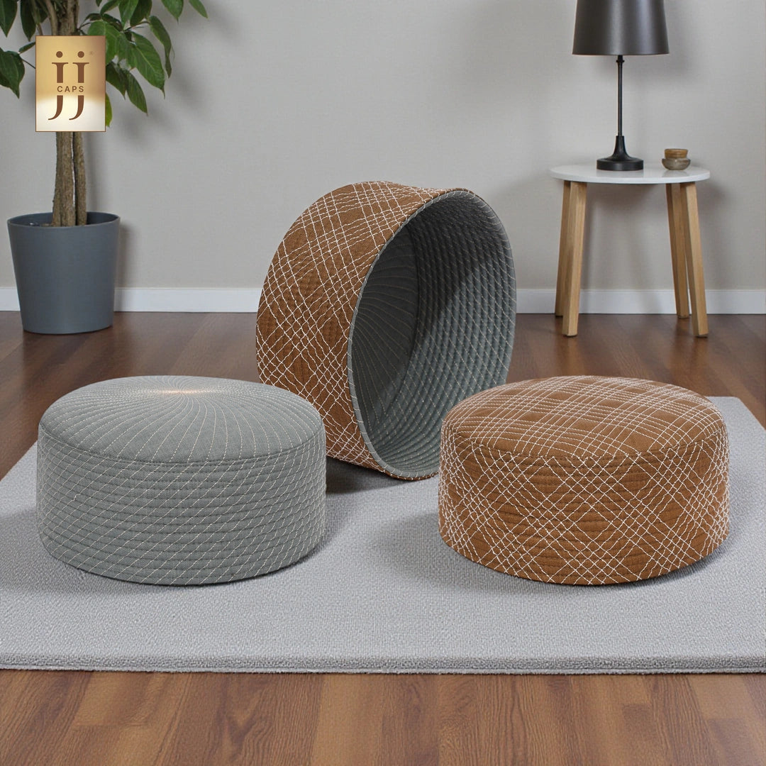 HayaStyle reversible Kufi cap in Chocolate color fabric with Uhud design.