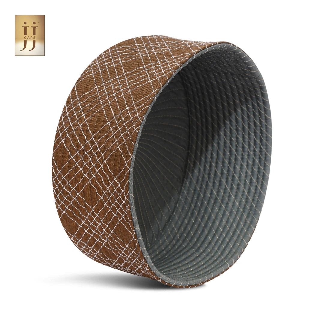 Ferozi color fabric Siraj design on the reverse side of the JJ Caps Kufi.