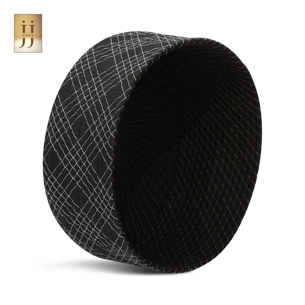 Black color fabric Siraj design on the reverse side of the HayaStyle Kufi, symbolizing radiant light.