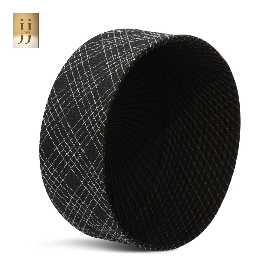 Black color fabric Siraj design on the reverse side of the HayaStyle Kufi, symbolizing radiant light.