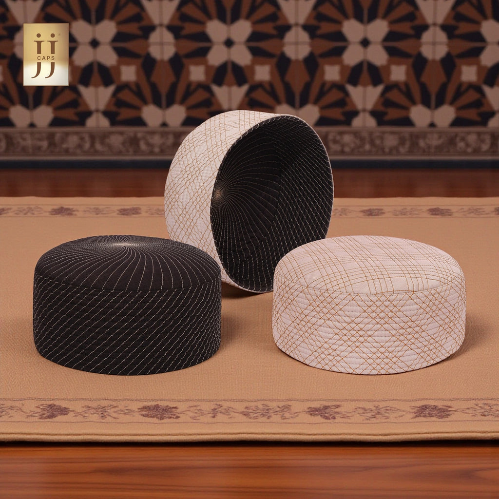 HayaStyle reversible Kufi cap featuring Uhud design on LightBrown color fabric.