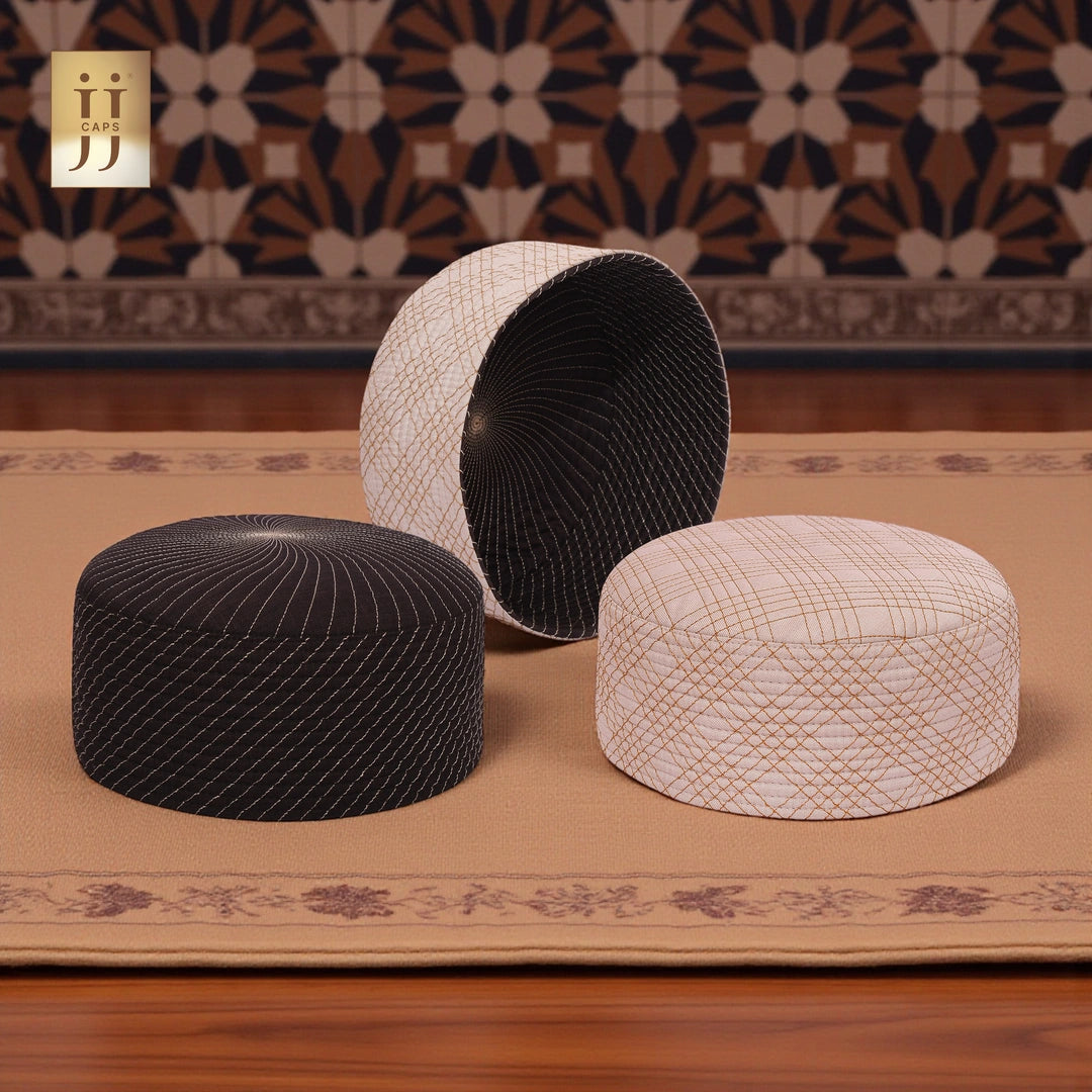 HayaStyle reversible Kufi cap featuring Uhud design on LightBrown color fabric.