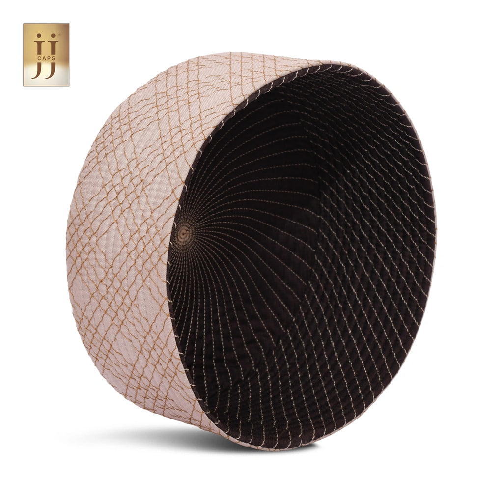 DarkBrown color fabric with Siraj design on the reverse of this JJ Topi.