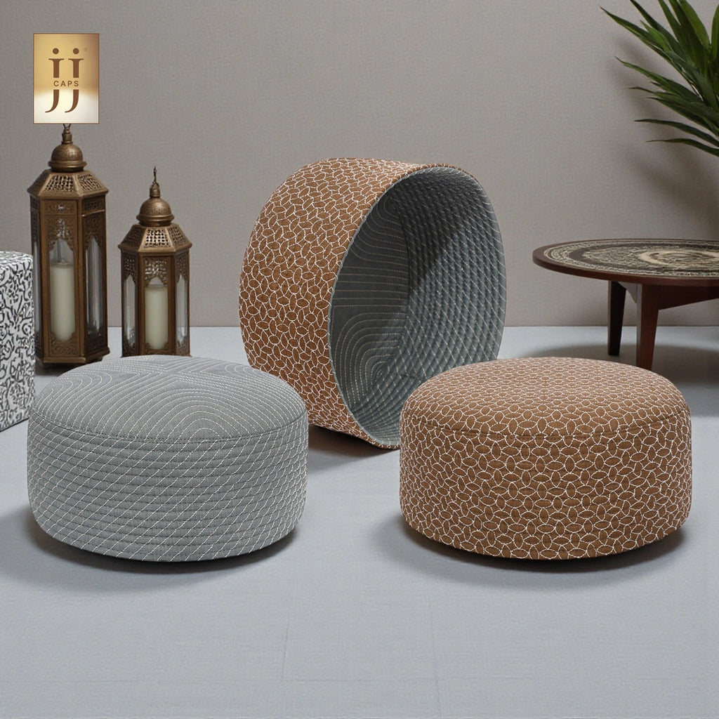 HayaStyle reversible Kufi cap in Chocolate color fabric with geometric Sham design.