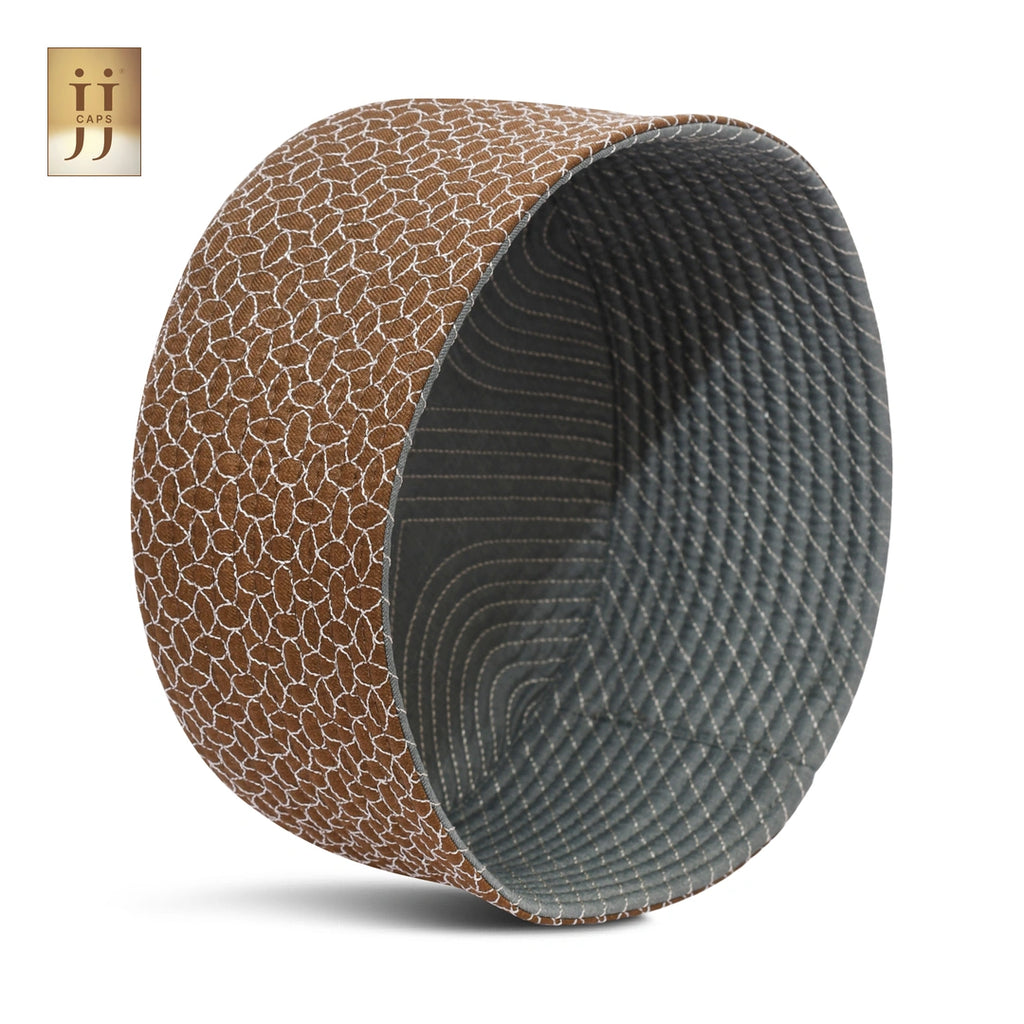 Ferozi color fabric ZamZam design on the reverse side of the HayaStyle Kufi cap.