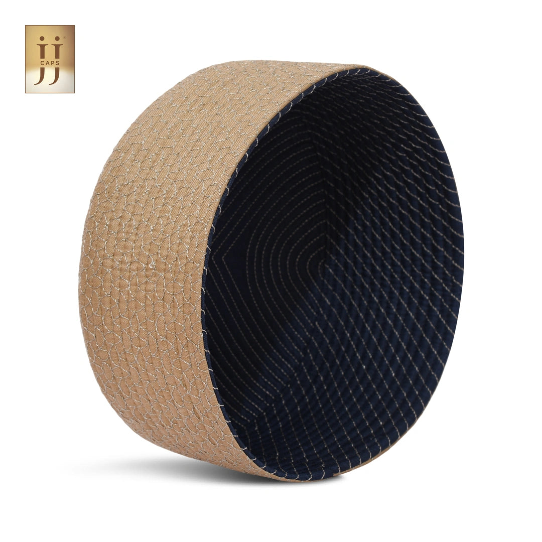 NavyBlue color fabric ZamZam design on the reverse side of the HayaStyle premium Namaz cap.